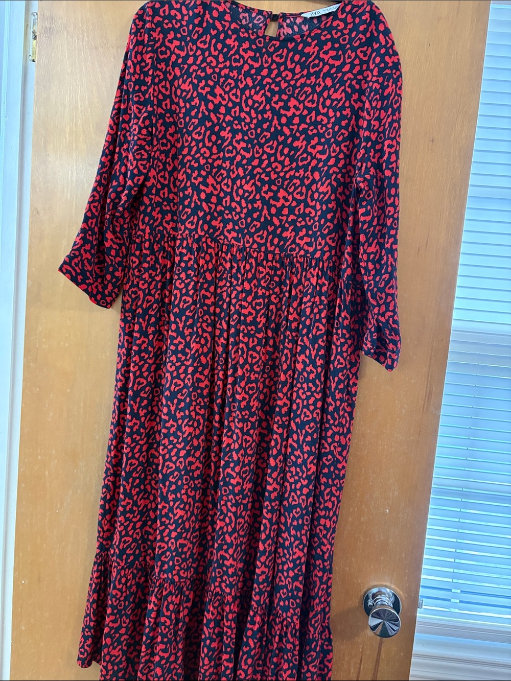 Zara Black and Red Leopard-Print Maxi Dress